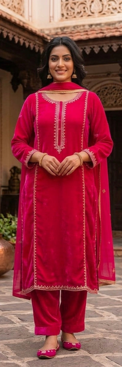 3 peace valvet dress with shifon duppata.