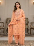3 peace silk dress with embroidered gala and multi shifon duppata.