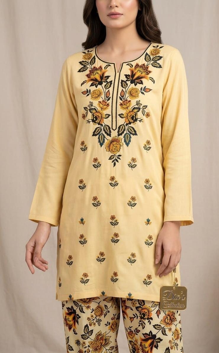 2 peace Lilen dress with heavy embroidery shirt and printed shalwar.