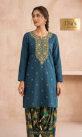 2 peace lelen dress with heavy embroidery shirt and printed shalwar.