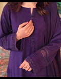 2 piece khaddar dress with lace work.