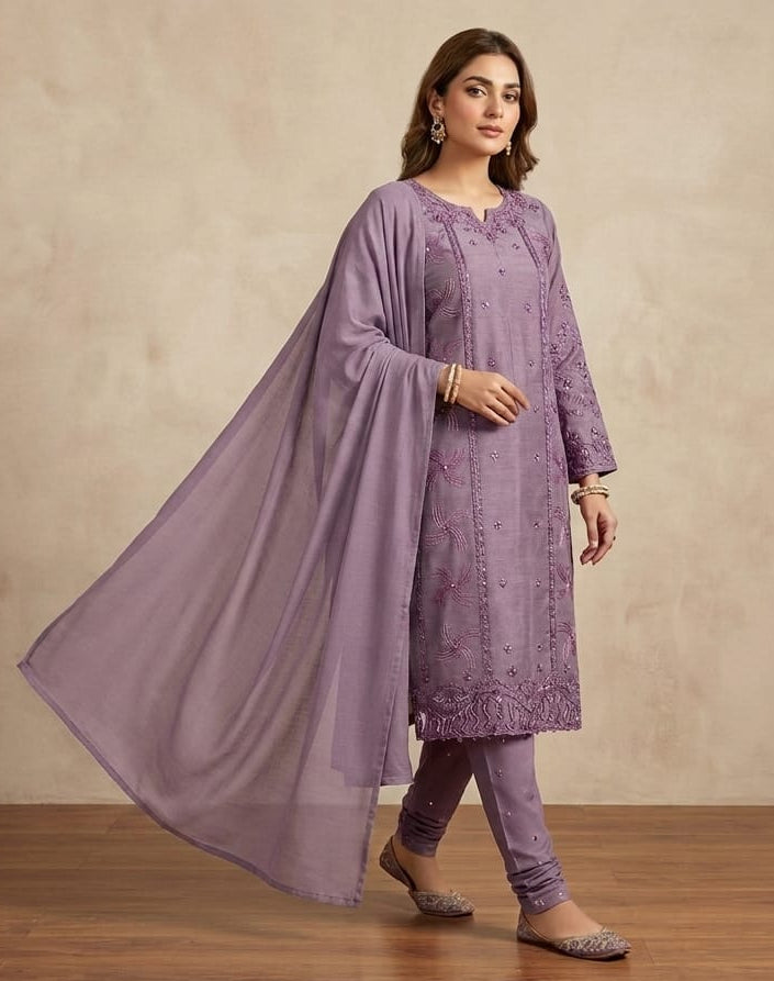 3 Piece Embroidered Organza Dress