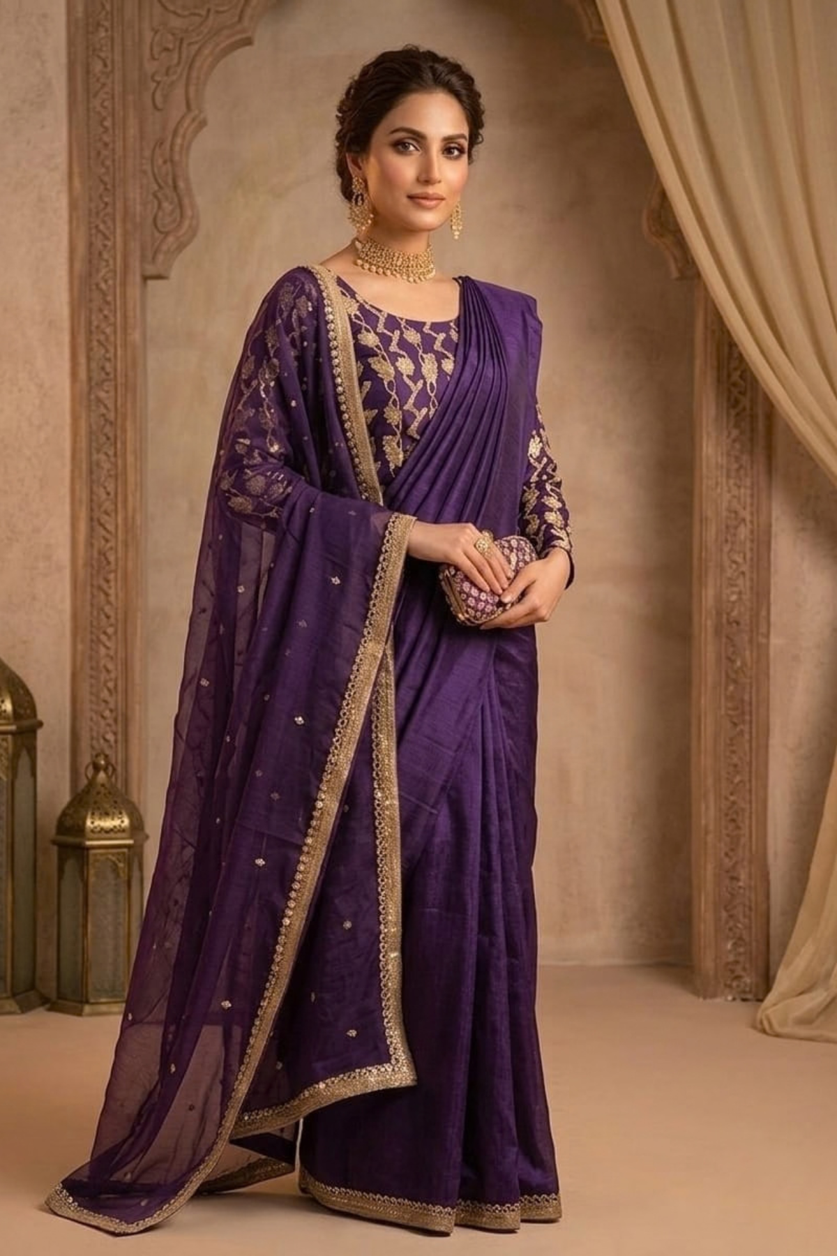 Silk saree with heavy blouse Ready to wear.