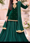 Valvet kurti with silk lehnga 3 peace dress with chunri duppata.