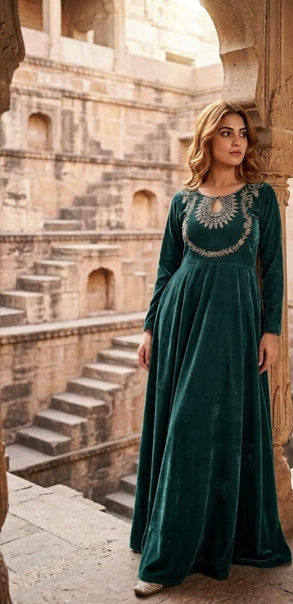 Long velvet maxi with tella work.