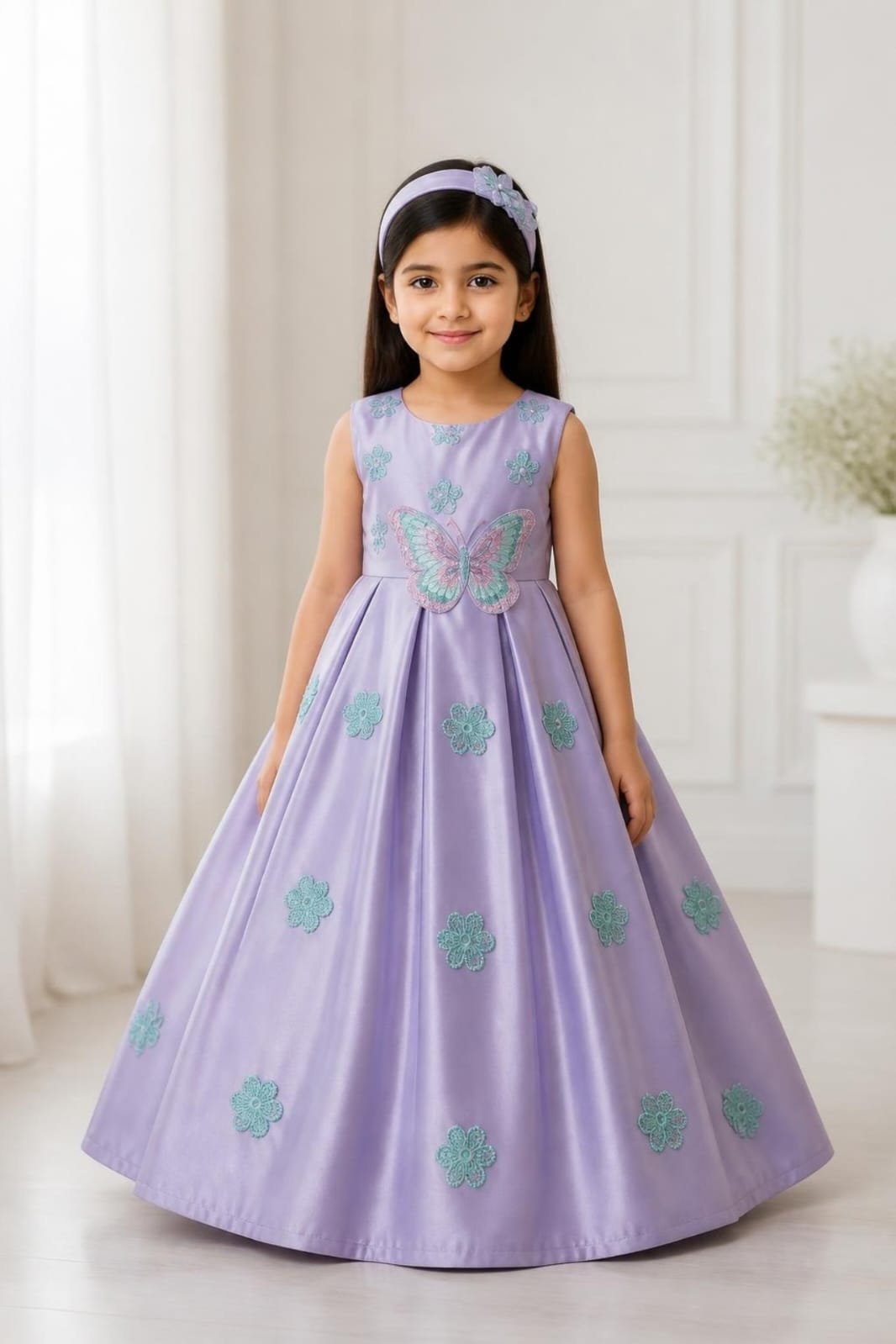 Baby girls silk barbie froq with embroidery